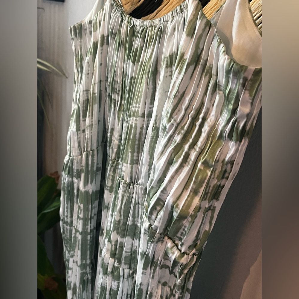 Vince Tie Dye Ruched Midi Cami Dress Green White Women’s Medium - Picture 7 of 14